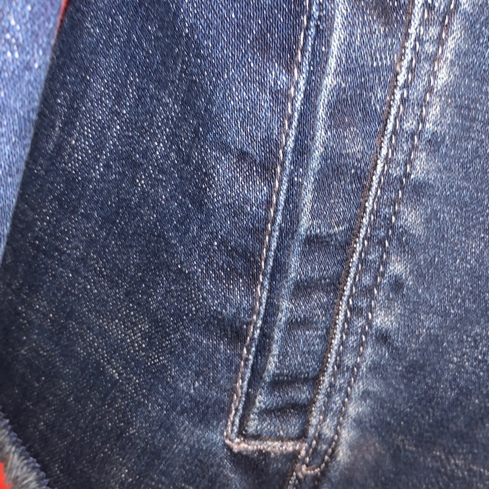 Signature Embroidered Chico's Navy Blue Denim Button Up Stretch Jacket - Picture 12 of 16